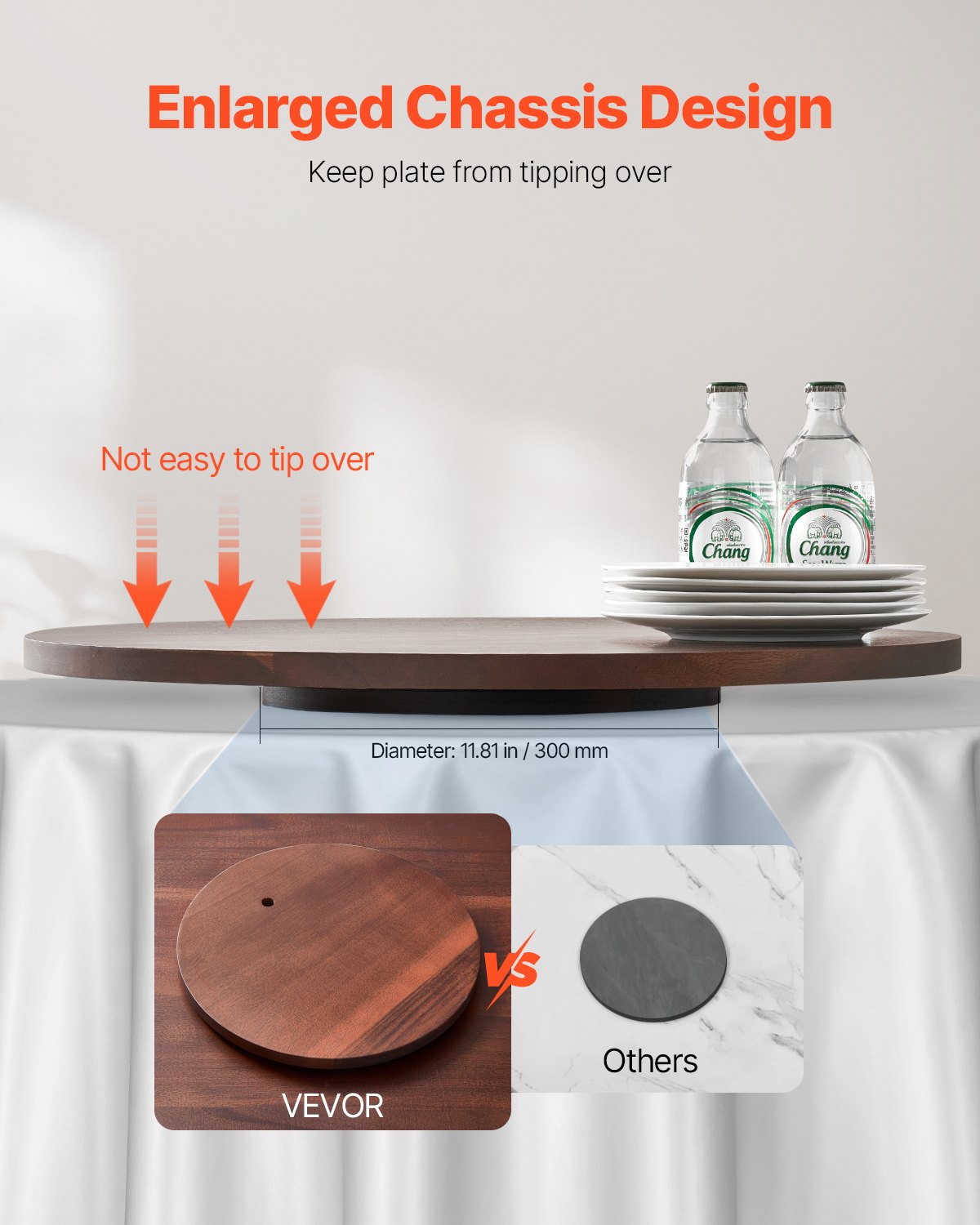VEVOR 24 in Wood Lazy Susan Turntable, 360° Rotation Round Clear Tabletop Rotating Tray, Acacia Wood Dining Table Centerpiece, Smooth and Silent Spin, for Family Gatherings, Banquets and Weddings - CZZP24YCMZHTGZT37V0 - view 6