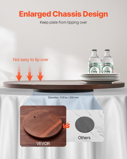 VEVOR 24 in Wood Lazy Susan Turntable, 360° Rotation Round Clear Tabletop Rotating Tray, Acacia Wood Dining Table Centerpiece, Smooth and Silent Spin, for Family Gatherings, Banquets and Weddings - CZZP24YCMZHTGZT37V0 - view 6