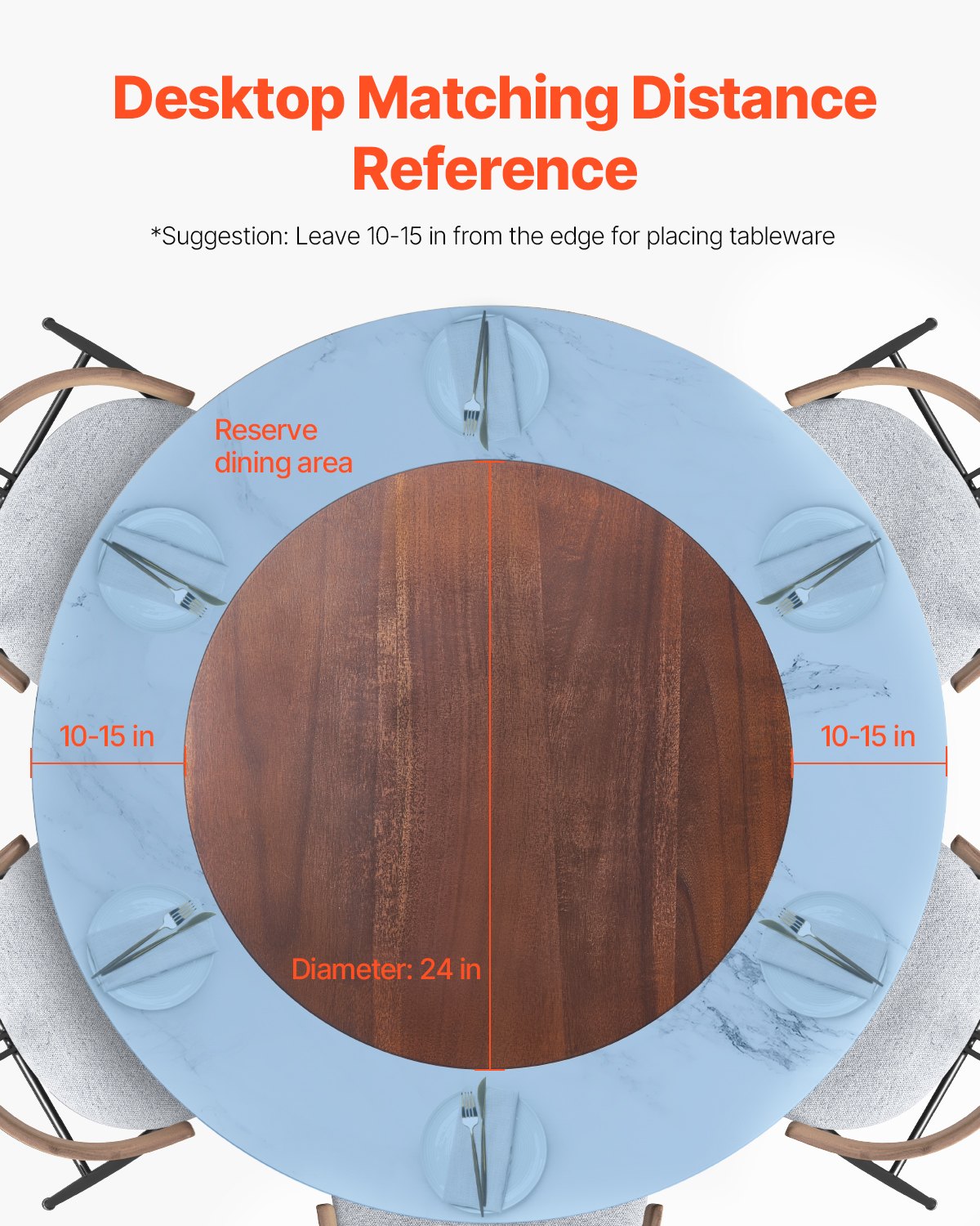 VEVOR 24 in Wood Lazy Susan Turntable, 360° Rotation Round Clear Tabletop Rotating Tray, Acacia Wood Dining Table Centerpiece, Smooth and Silent Spin, for Family Gatherings, Banquets and Weddings - CZZP24YCMZHTGZT37V0 - view 7