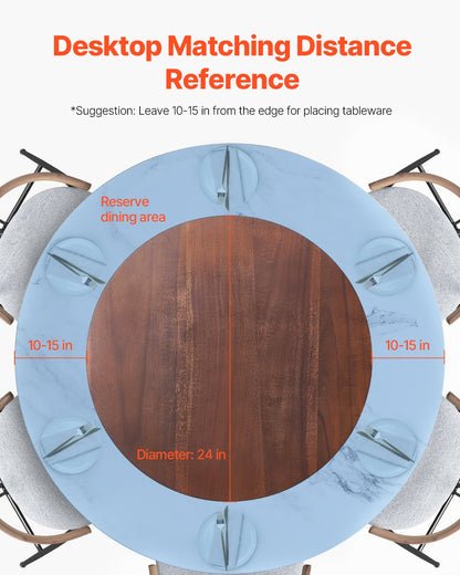 VEVOR 24 in Wood Lazy Susan Turntable, 360° Rotation Round Clear Tabletop Rotating Tray, Acacia Wood Dining Table Centerpiece, Smooth and Silent Spin, for Family Gatherings, Banquets and Weddings - CZZP24YCMZHTGZT37V0 - view 7