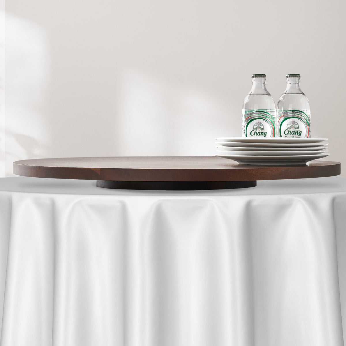 VEVOR 24 in Wood Lazy Susan Turntable, 360° Rotation Round Clear Tabletop Rotating Tray, Acacia Wood Dining Table Centerpiece, Smooth and Silent Spin, for Family Gatherings, Banquets and Weddings - CZZP24YCMZHTGZT37V0 - view 9