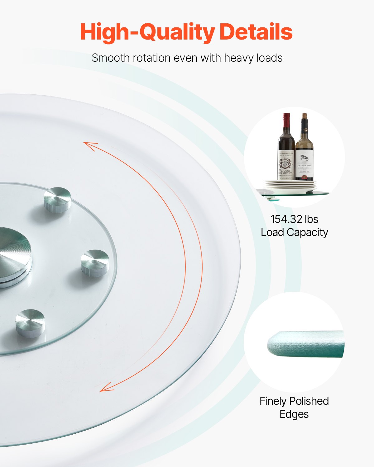 VEVOR 30 in Glass Lazy Susan Turntable, Tempered Glass Dining Table Centerpiece with 6 Rotating Wheels, 360° Smooth and Silent Spin Tabletop Rotating Tray, for Family Gatherings, Banquets & Weddings - CZZP30YCBLTMNYA7MV0 - view 4