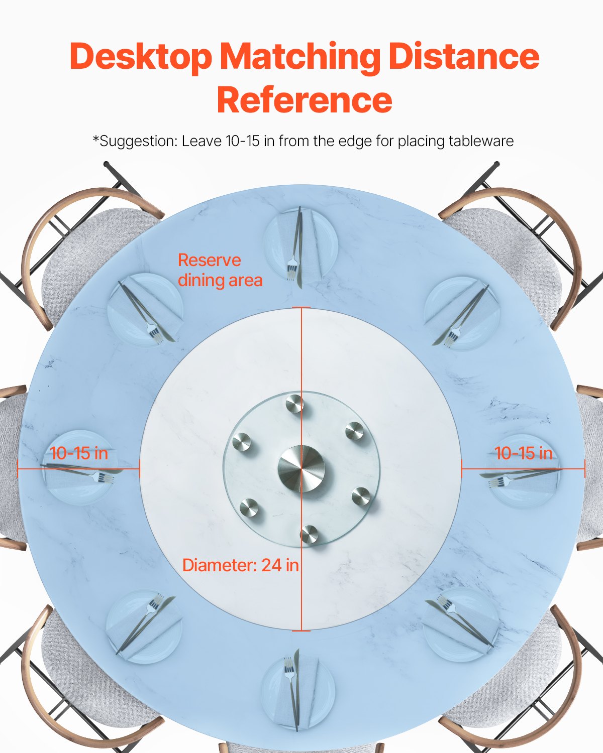 VEVOR 30 in Glass Lazy Susan Turntable, Tempered Glass Dining Table Centerpiece with 6 Rotating Wheels, 360° Smooth and Silent Spin Tabletop Rotating Tray, for Family Gatherings, Banquets & Weddings - CZZP30YCBLTMNYA7MV0 - view 7