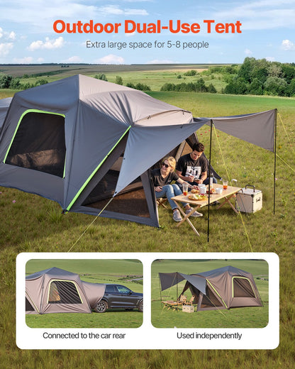 VEVOR SUV Tent for Camping, 10FT L x 10FT W, Waterproof PU2000mm Spacious Double Layer Design for 5-8 Person, SUV Camping Tent with Shade Awning and Mesh Windows, Includes Rainfly and Storage Bag - CZZPCHK1010F0ER65V0 - view 3