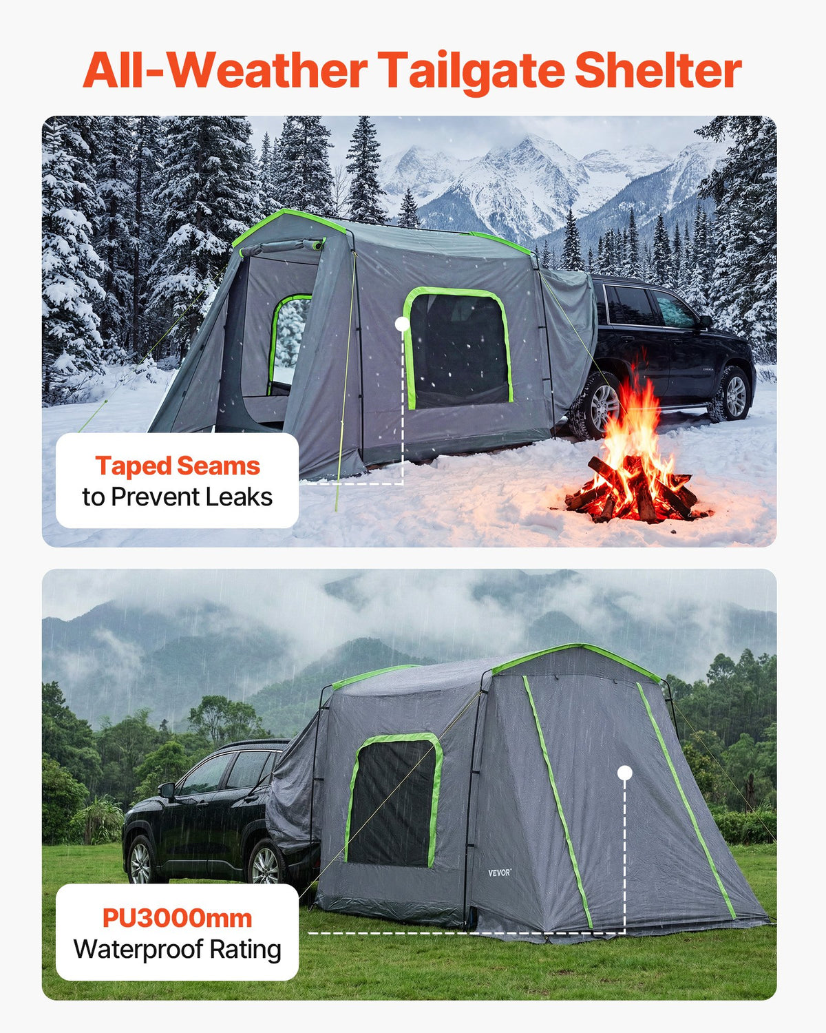 VEVOR Large SUV Tent for 5–9 Person, 10.6 x 8 FT All-Season SUV Tailgate Tent with Ventilated Door & Mesh Windows, PU3000mm Waterproof Dual-Use Car Rear Hatch Tents for Outdoor Camping Hiking - CZZPCHK1068FB74OI001V0 - view 6