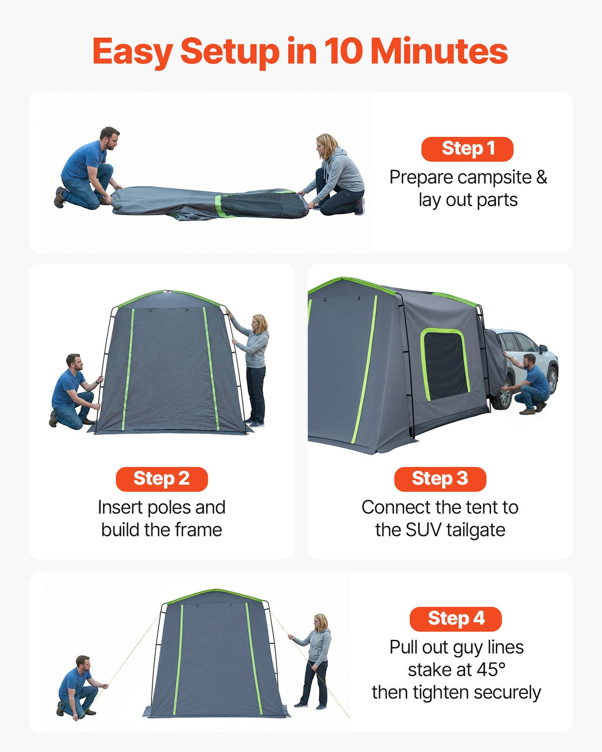 VEVOR Large SUV Tent for 5–9 Person, 10.6 x 8 FT All-Season SUV Tailgate Tent with Ventilated Door & Mesh Windows, PU3000mm Waterproof Dual-Use Car Rear Hatch Tents for Outdoor Camping Hiking - CZZPCHK1068FB74OI001V0 - view 7