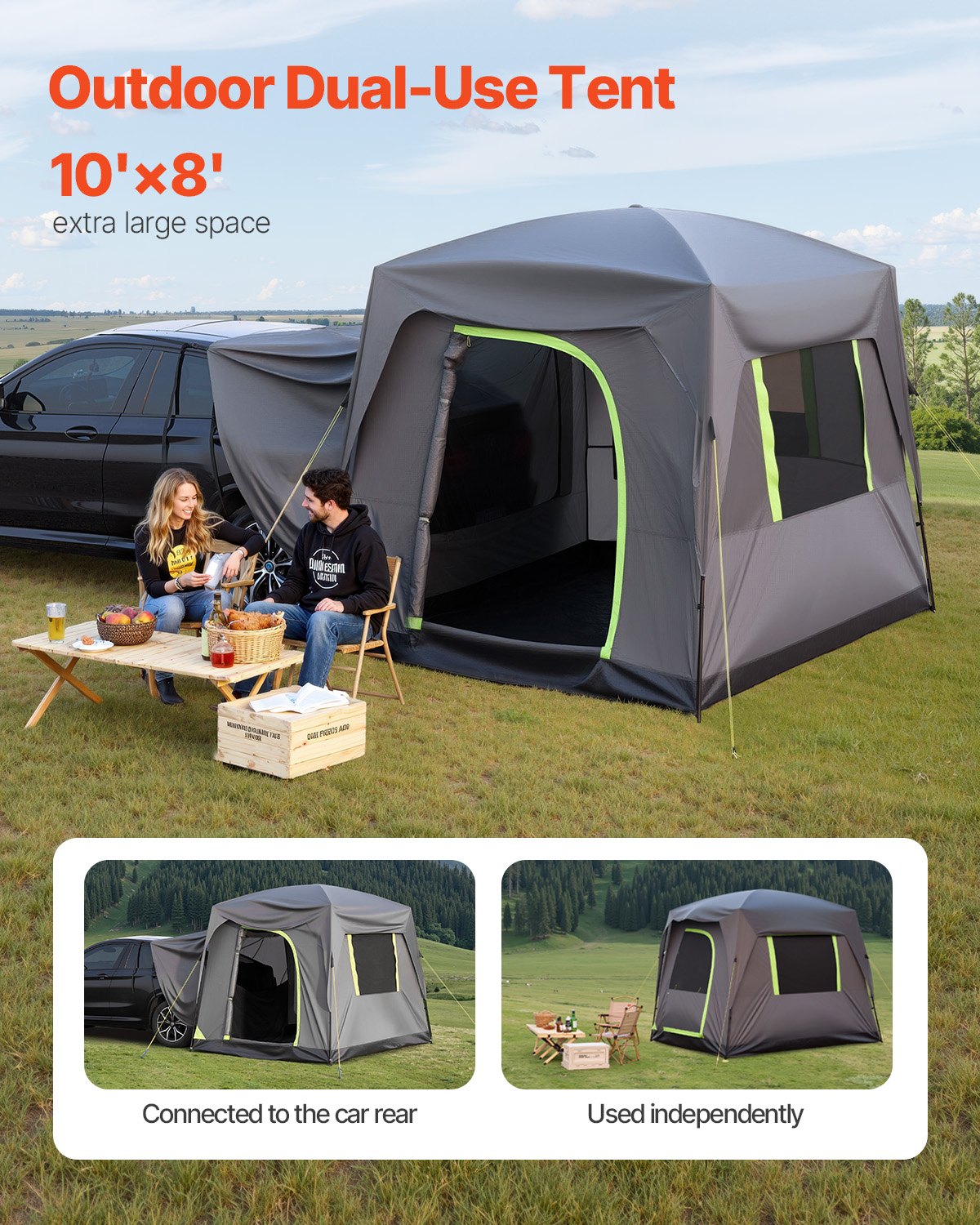 VEVOR SUV Tent for Camping, 10FT L x 8FT W, Waterproof PU2000mm Spacious Double Layer Design for 5-8 Person, SUV Camping Tent with Mesh Windows, Includes Rainfly & Storage Bag, for Outdoor Activities - CZZPCHK108FTS8UF8V0 - view 3