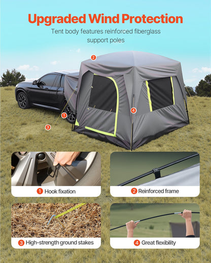 VEVOR SUV Tent for Camping, 10FT L x 8FT W, Waterproof PU2000mm Spacious Double Layer Design for 5-8 Person, SUV Camping Tent with Mesh Windows, Includes Rainfly & Storage Bag, for Outdoor Activities - CZZPCHK108FTS8UF8V0 - view 5