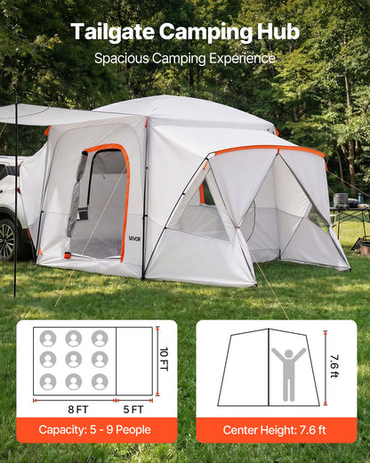 VEVOR SUV Camping Tent for 5-9 Person, 13 x 10 FT 3-Season SUV Tailgate Tent with Ventilated Windows, PU2000mm Waterproof Dual-Use Car Rear Hatch Tents for Outdoor Hiking Travels - CZZPCHK1310F0VE5E001V0 - view 3