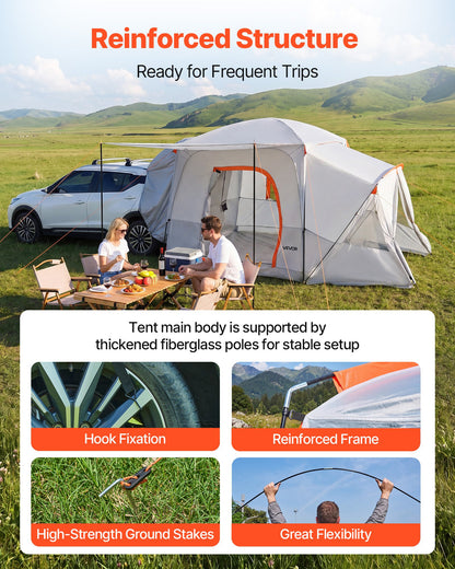 VEVOR SUV Camping Tent for 5-9 Person, 13 x 10 FT 3-Season SUV Tailgate Tent with Ventilated Windows, PU2000mm Waterproof Dual-Use Car Rear Hatch Tents for Outdoor Hiking Travels - CZZPCHK1310F0VE5E001V0 - view 4