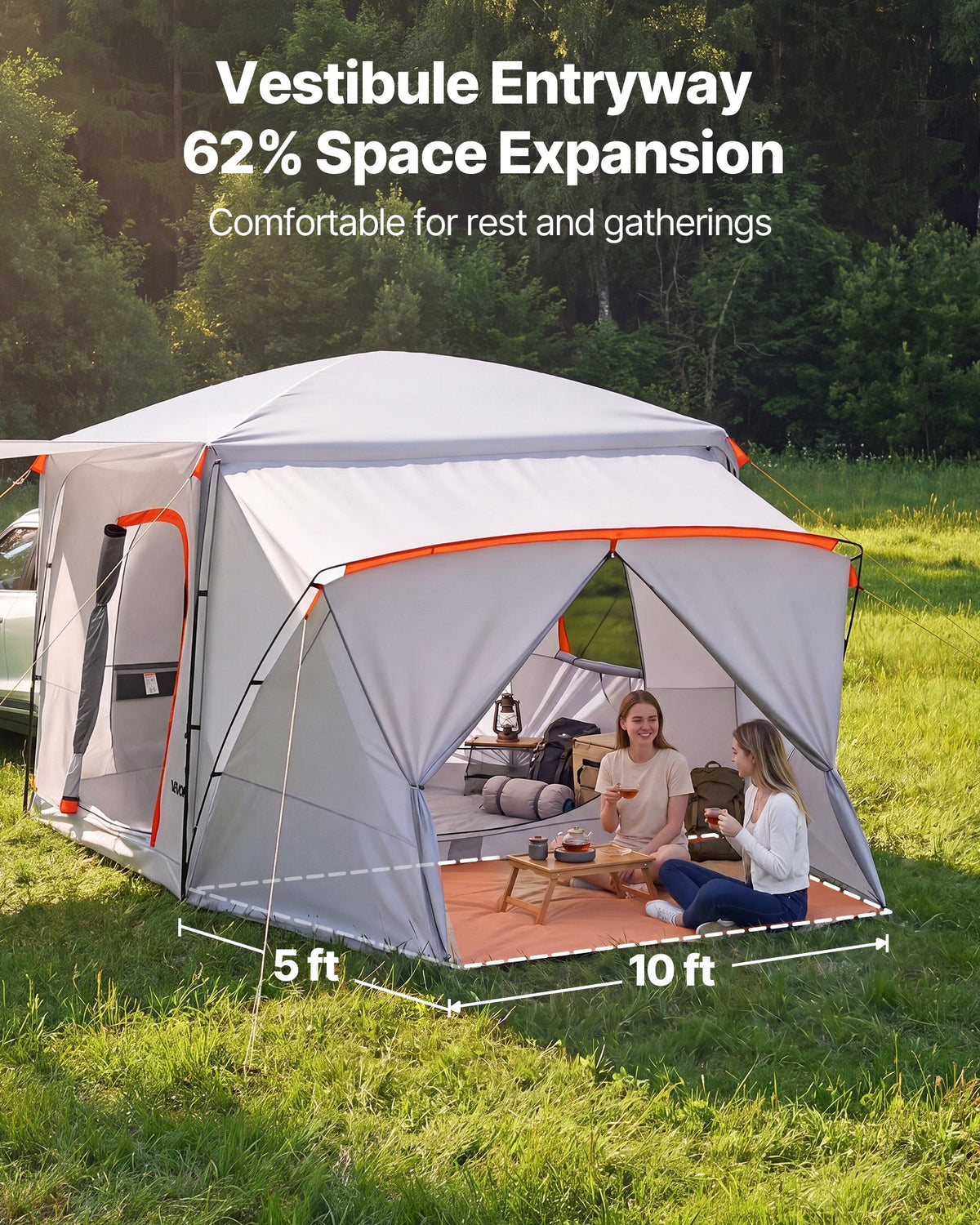 VEVOR SUV Camping Tent for 5-9 Person, 13 x 10 FT 3-Season SUV Tailgate Tent with Ventilated Windows, PU2000mm Waterproof Dual-Use Car Rear Hatch Tents for Outdoor Hiking Travels - CZZPCHK1310F0VE5E001V0 - view 5