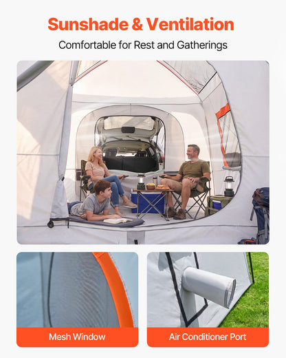 VEVOR SUV Camping Tent for 5-9 Person, 13 x 10 FT 3-Season SUV Tailgate Tent with Ventilated Windows, PU2000mm Waterproof Dual-Use Car Rear Hatch Tents for Outdoor Hiking Travels - CZZPCHK1310F0VE5E001V0 - view 7