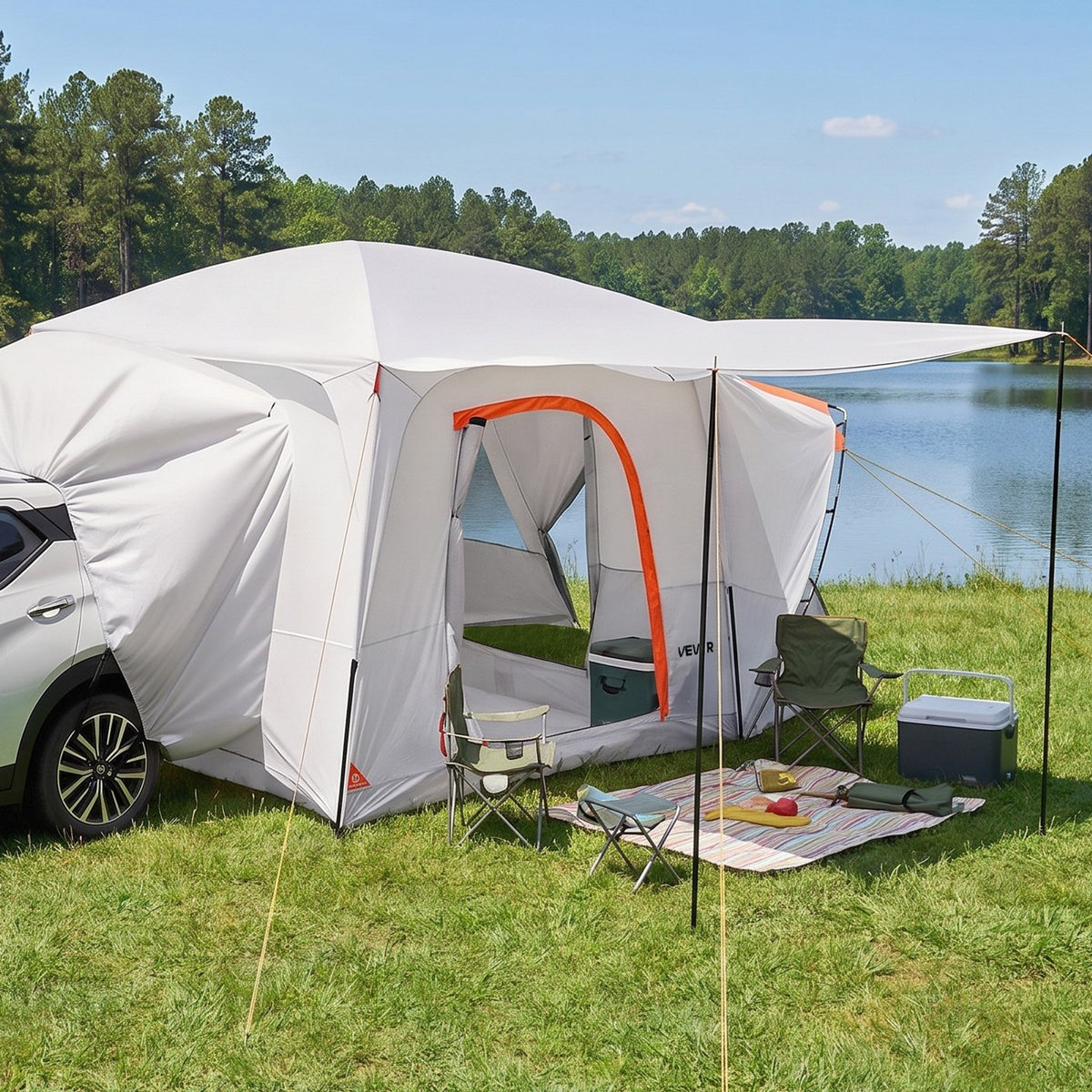 VEVOR SUV Camping Tent for 5-9 Person, 13 x 10 FT 3-Season SUV Tailgate Tent with Ventilated Windows, PU2000mm Waterproof Dual-Use Car Rear Hatch Tents for Outdoor Hiking Travels - CZZPCHK1310F0VE5E001V0 - view 9