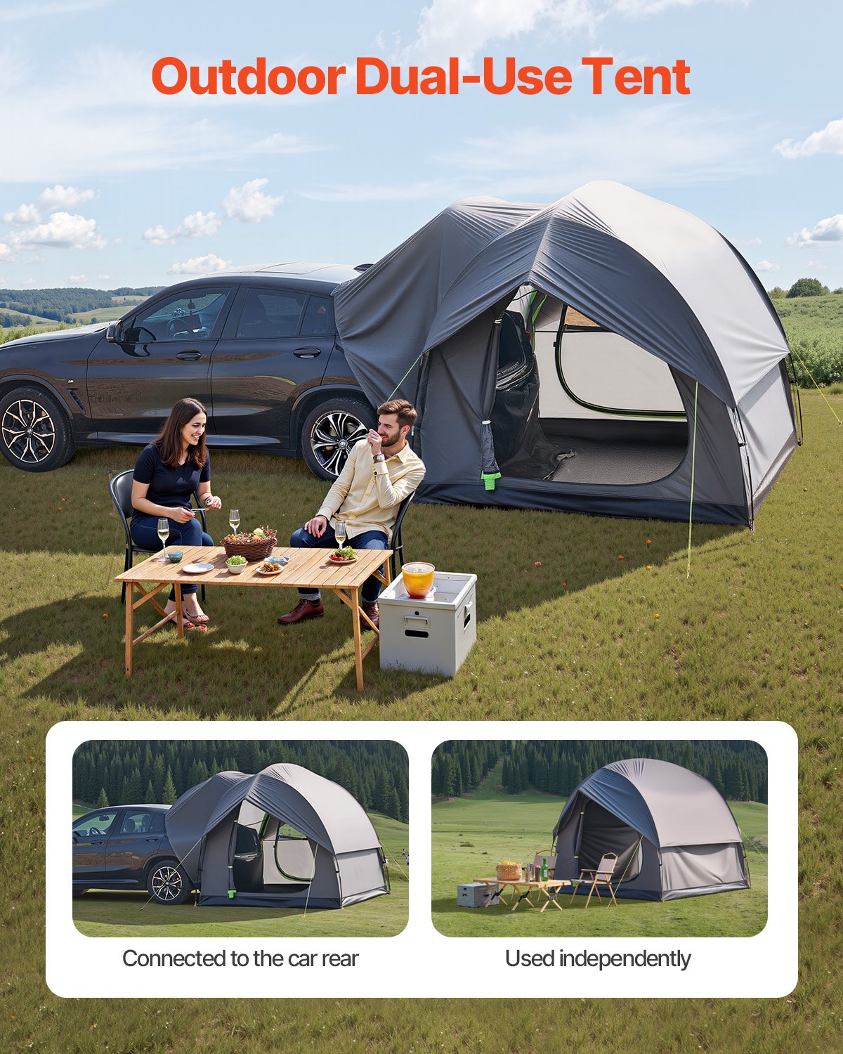 VEVOR SUV Tent for Camping, 8FT L x 8FT W, Waterproof PU2000mm Spacious Double Layer Design for 5-8 Person, SUV Camping Tent with Mesh Windows, Includes Rainfly & Storage Bag, for Outdoor Activities - CZZPCHK88FT03MD8MV0 - view 3