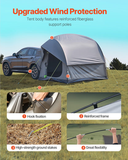 VEVOR SUV Tent for Camping, 8FT L x 8FT W, Waterproof PU2000mm Spacious Double Layer Design for 5-8 Person, SUV Camping Tent with Mesh Windows, Includes Rainfly & Storage Bag, for Outdoor Activities - CZZPCHK88FT03MD8MV0 - view 5
