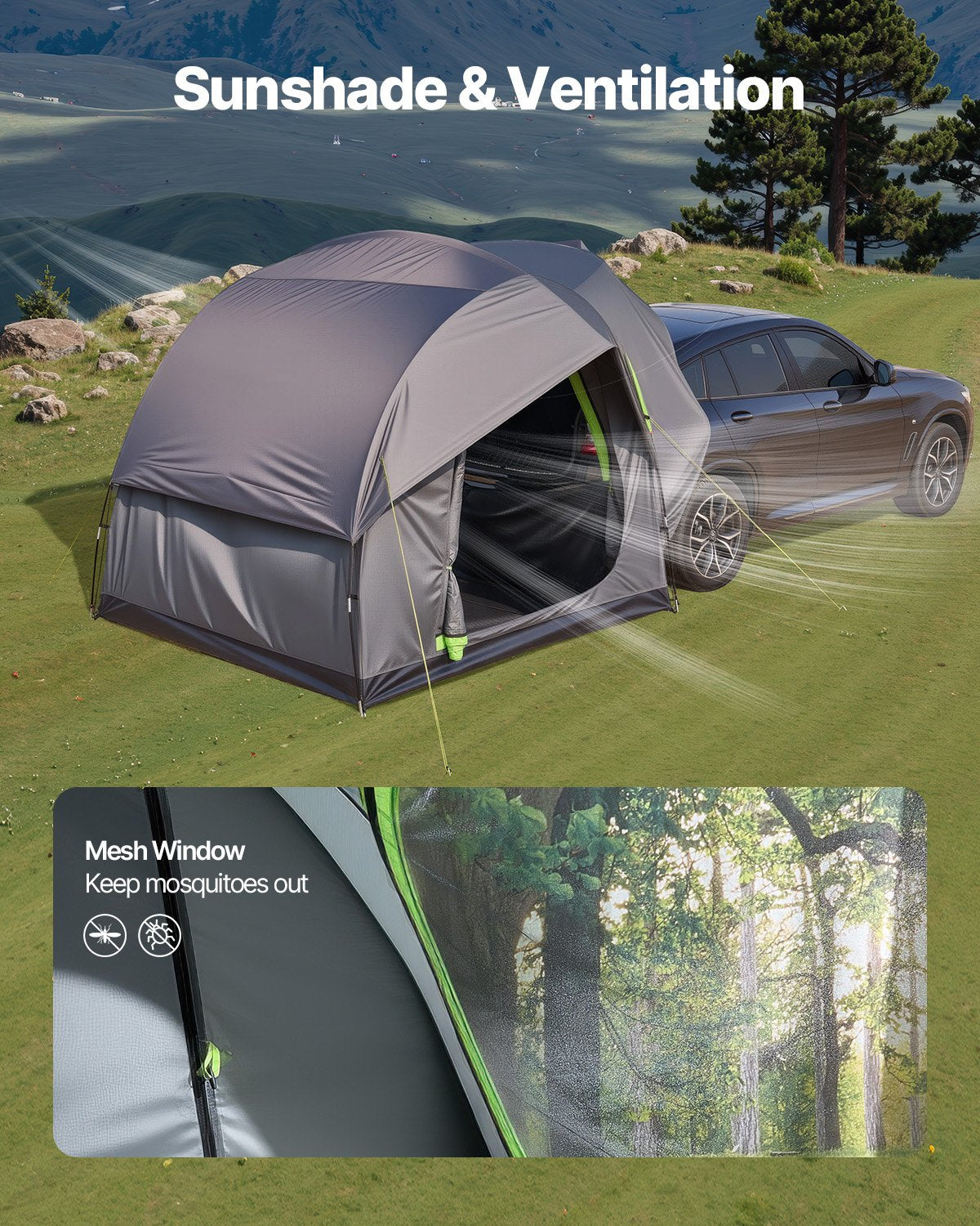VEVOR SUV Tent for Camping, 8FT L x 8FT W, Waterproof PU2000mm Spacious Double Layer Design for 5-8 Person, SUV Camping Tent with Mesh Windows, Includes Rainfly & Storage Bag, for Outdoor Activities - CZZPCHK88FT03MD8MV0 - view 7