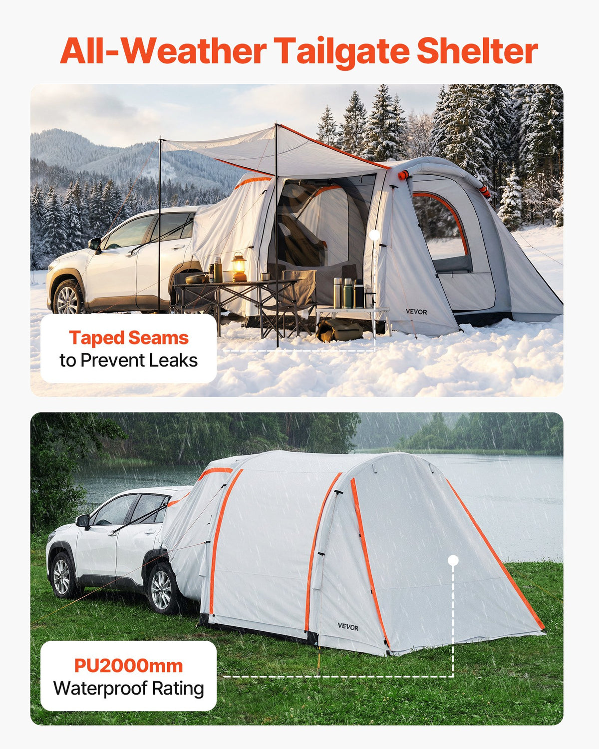 VEVOR Inflatable SUV Tent with Awning, 8 x 6.7 ft 3-Season SUV Tailgate Tent with Ventilated Doors & Mesh Window, PU2000mm Waterproof Car Rear Hatch Tents for Outdoor Camping - Air Pump Included - CZZPCQKCQK869G1GN001V0 - view 6