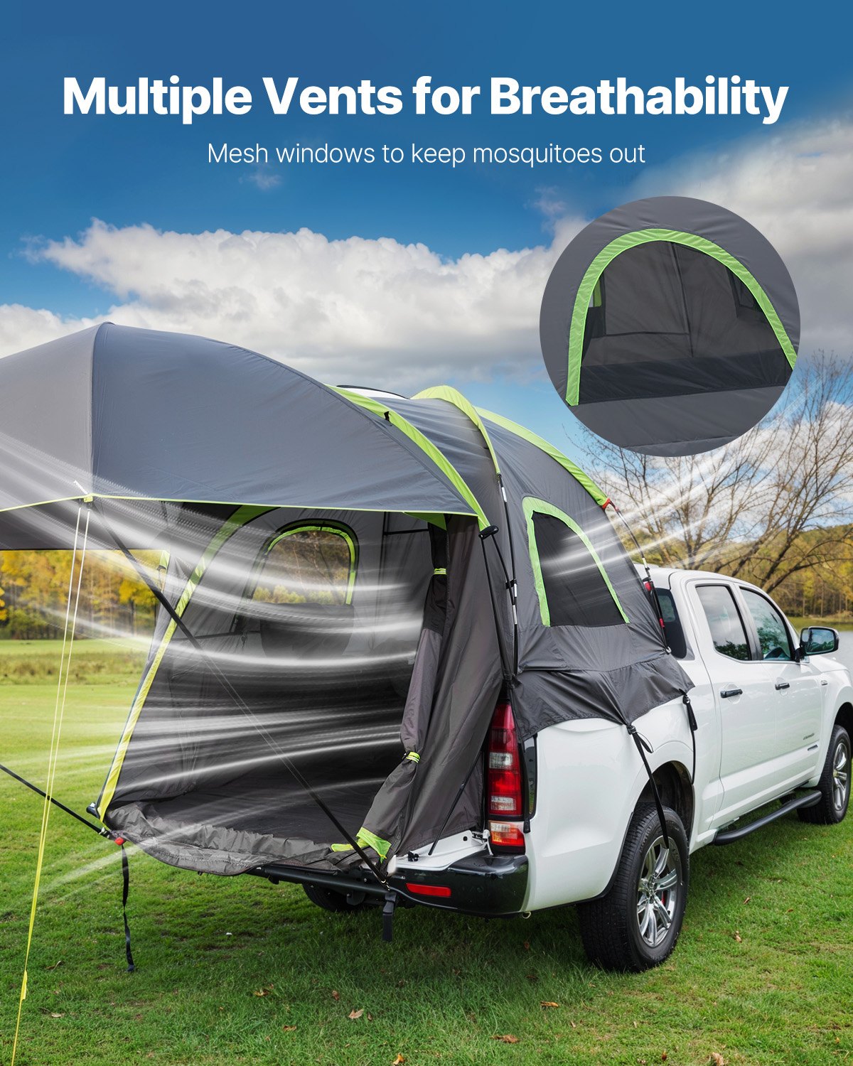 VEVOR Pickup Truck Tent, Fits 5.5-6.0 ft Truck Tents for Camping, Waterproof PU2000 mm 2-3 Person Sleeping Truck Bed Tent, Sturdy Truck Bed Camper Shell with Expandable Awning, Rainfly, Storage Bag - CZZPDZYPK556LIA4CV0 - view 8