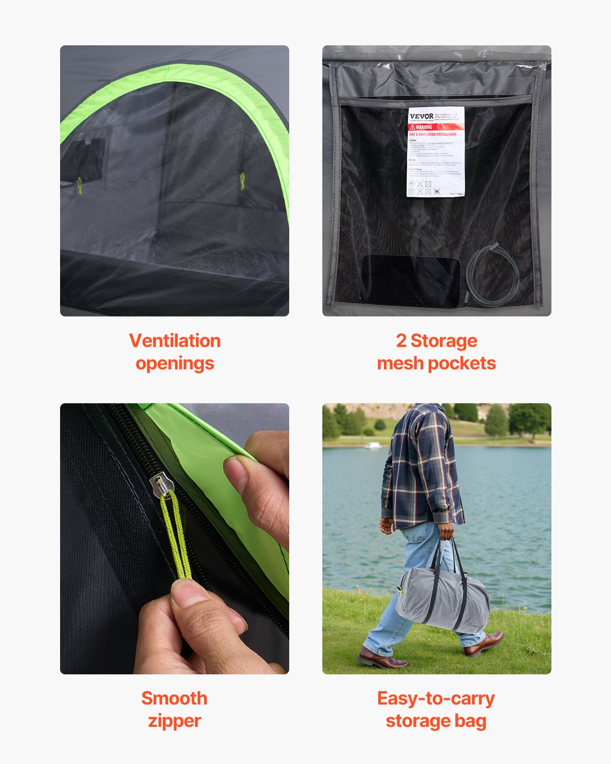 VEVOR Pickup Truck Tent, Fit 6.4-6.7 ft Truck Tents for Camping, Waterproof PU2000 2-3 Person Sleeping Truck Bed Tent with Double Layer Design Windows, Sturdy Truck Bed Camper Shell with Storage Bag - CZZPPTK6467FOZDKIV0 - view 7