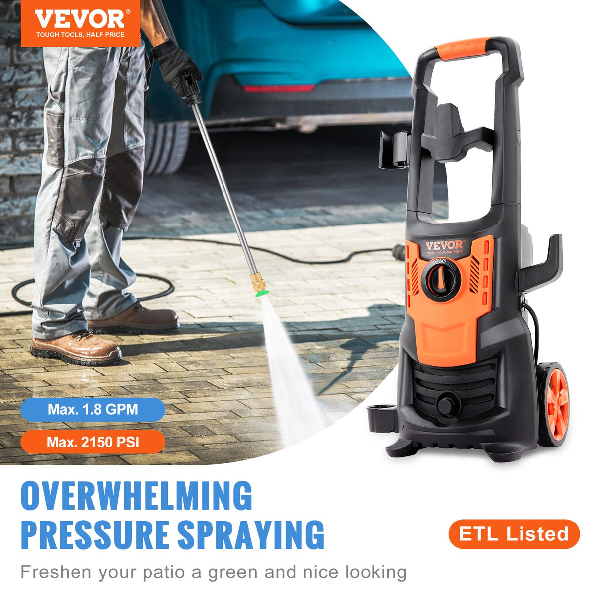 VEVOR Home Mobile Electric Pressure Washer - Select Your Configuration - D2150PSI18GPM1EMNV1 - view 2