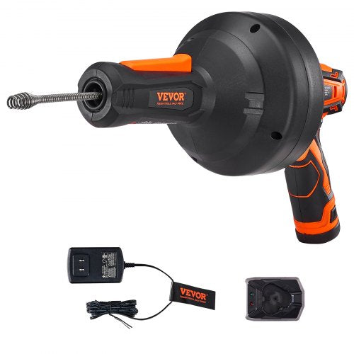 VEVOR 12V Electric Drain Auger, 25FT Cordless Plumbing Snake Auto Feed, Pipeline Snake Drain Clog Remover with Power Drill for 3/4"-2" Pipes, 2.0Ah Battery and Charger Included - D25FT14IN20AHOGLOV1 - view 1