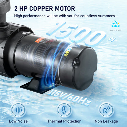 VEVOR Swimming Pool Pump 2.0HP 115V 1500W, Single Speed Pumps for Above Ground Pool, Powerful Pool Pumps with Strainer Basket, 5400 GPH Max. Flow, ETL Certification - D2HP90GPM110V1ZFMV1 - view 3