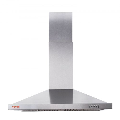 VEVOR Wall Mount Range Hood, Ductless Chimney-Style Kitchen Stove Vent, Stainless Steel Permanent Filter with 3-Speed Exhaust Fan, 2 Baffle Filters, LED Lights, Push Button, Silver (30 inch) - D30INCH200CFMR2IMV1 - view 1