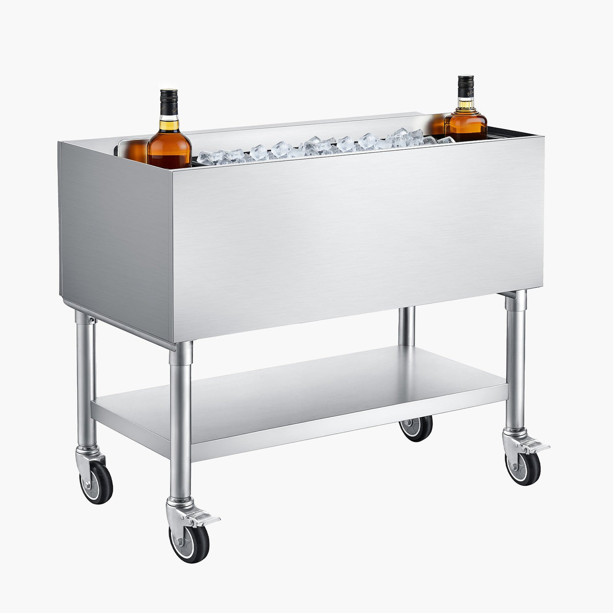 VEVOR Commercial Ice Bin, 100.7 Qt Max Capacity, 36 x 19 x 35 Inch Stainless Steel Ice Chest with Sliding Lid and Bottle Holders, Cooler Cart Cocktail Unit for Bar Restaurant Pub, NSF Certified - DBCBX1936INCM2LDN002V0 - view 1