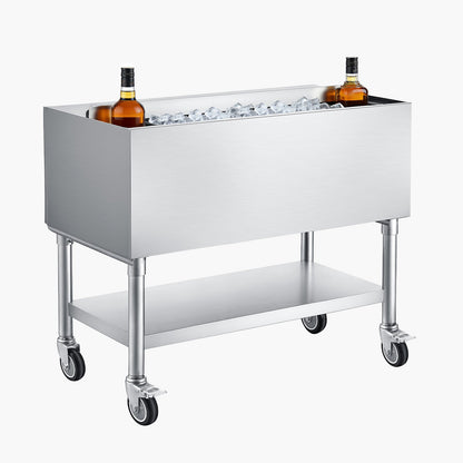 VEVOR Commercial Ice Bin, 100.7 Qt Max Capacity, 36 x 19 x 35 Inch Stainless Steel Ice Chest with Sliding Lid and Bottle Holders, Cooler Cart Cocktail Unit for Bar Restaurant Pub, NSF Certified - DBCBX1936INCM2LDN002V0 - view 1
