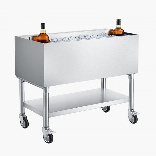 VEVOR Commercial Ice Bin, 100.7 Qt Max Capacity, 36 x 19 x 35 Inch Stainless Steel Ice Chest with Sliding Lid and Bottle Holders, Cooler Cart Cocktail Unit for Bar Restaurant Pub, NSF Certified - DBCBX1936INCM2LDN002V0 - view 2