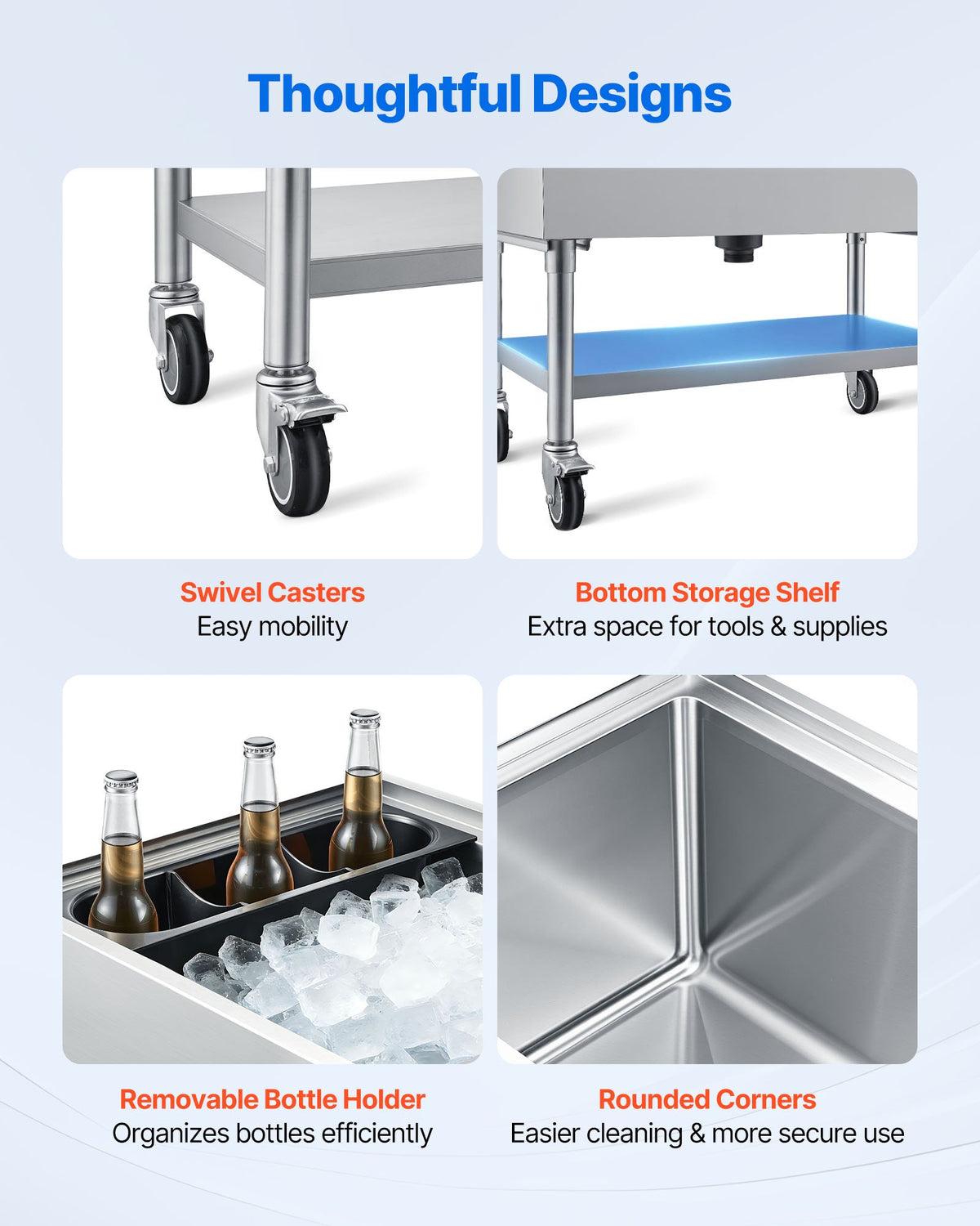 VEVOR Commercial Ice Bin, 100.7 Qt Max Capacity, 36 x 19 x 35 Inch Stainless Steel Ice Chest with Sliding Lid and Bottle Holders, Cooler Cart Cocktail Unit for Bar Restaurant Pub, NSF Certified - DBCBX1936INCM2LDN002V0 - view 6