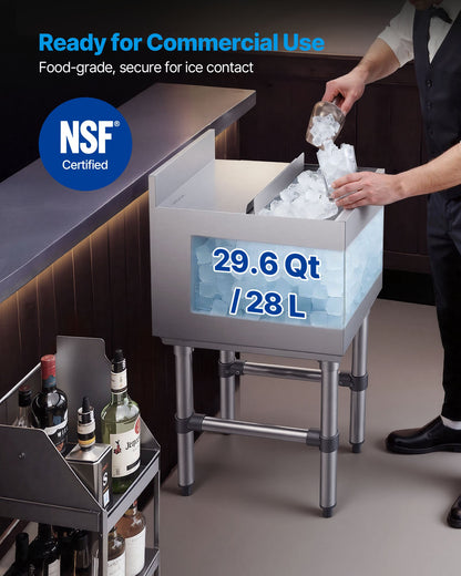 VEVOR Commercial Ice Bin, 29.6 Qt Max Capacity, 12 x 19 x 33 Inch Stainless Steel Ice Chest with Sliding Lid and Bottle Holders, Cooler Cart Cocktail Unit for Bar Restaurant Pub, NSF Certified - DBCBX33INCH1DB2WQ001V0 - view 3