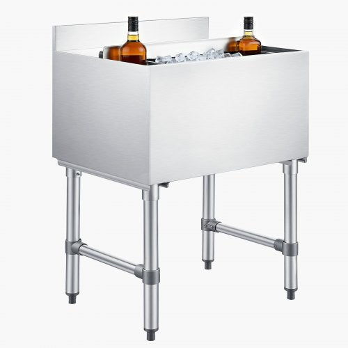 VEVOR Commercial Ice Bin, 65.1 Qt Max Capacity, 24 x 19 x 33 Inch Stainless Steel Ice Chest with Sliding Lid and Bottle Holders, Cooler Cart Cocktail Unit for Bar Restaurant Pub, NSF Certified - DBCBX33INCH1YMGSB001V0 - view 2