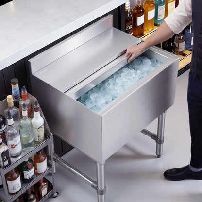 VEVOR Commercial Ice Bin, 65.1 Qt Max Capacity, 24 x 19 x 33 Inch Stainless Steel Ice Chest with Sliding Lid and Bottle Holders, Cooler Cart Cocktail Unit for Bar Restaurant Pub, NSF Certified - DBCBX33INCH1YMGSB001V0 - view 9