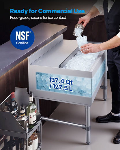 VEVOR Commercial Ice Bin, 134.7 Qt Max Capacity, 36 x 24 x 33 Inch Stainless Steel Ice Chest with Sliding Lid, 24H Long-Lasting Insulation, Cooler Cart Cocktail Unit for Bar Restaurant Pub, NSF - DBCBX33INCH2O44YM001V0 - view 3