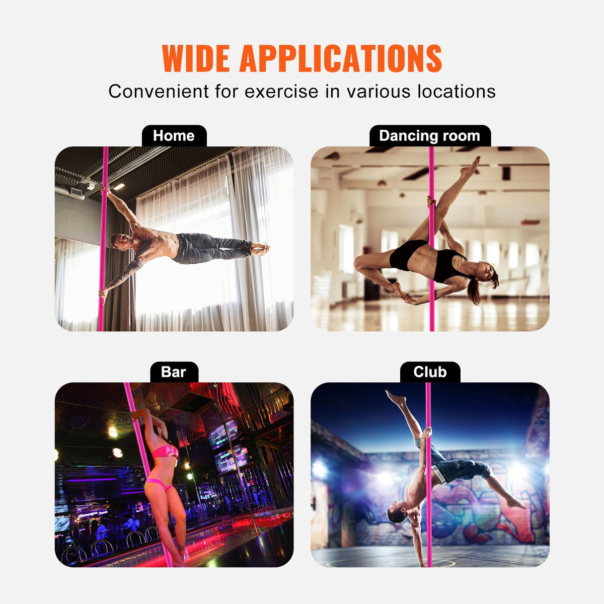 VEVOR Professional Dancing Pole, Spinning Static Dancing Pole Kit, Portable Removable Pole, 40mm Heavy-Duty Stainless Steel Pole, Height Adjustable Fitness Pole, for Exercise Home Club Gym, Pink - DBDJZXFS8810WWLHZV0 - view 7