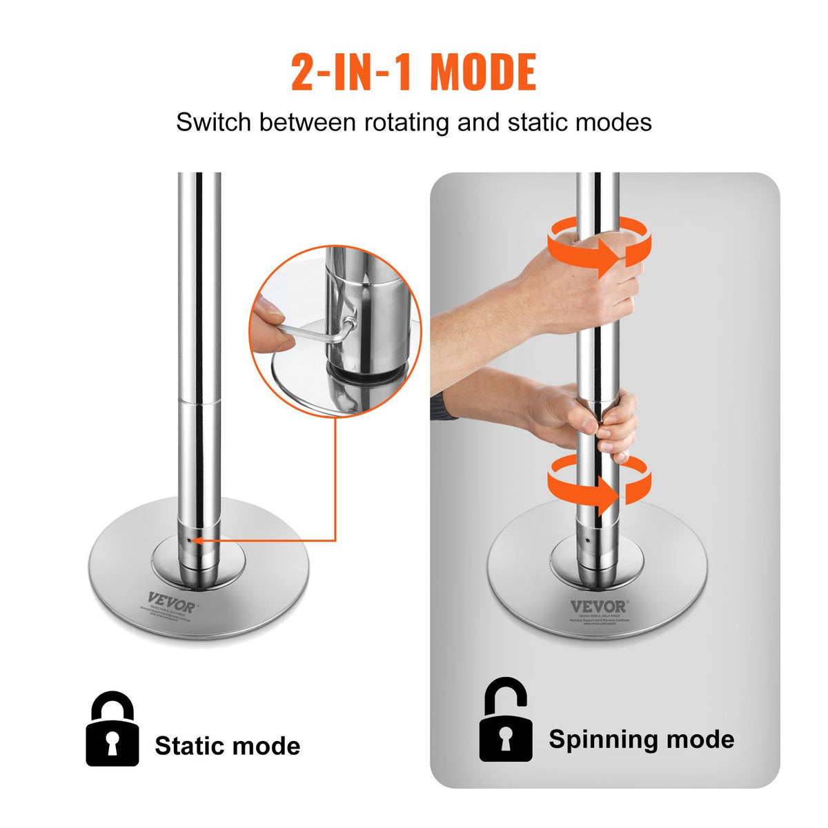 VEVOR Professional Dancing Pole, Spinning Static Dancing Pole Kit, Portable Removable Pole, 45mm Heavy-Duty Stainless Steel Pole, Height Adjustable Fitness Pole, for Exercise Home Club Gym, Silver - DBDJZXYS8810VZHHKV0 - view 4