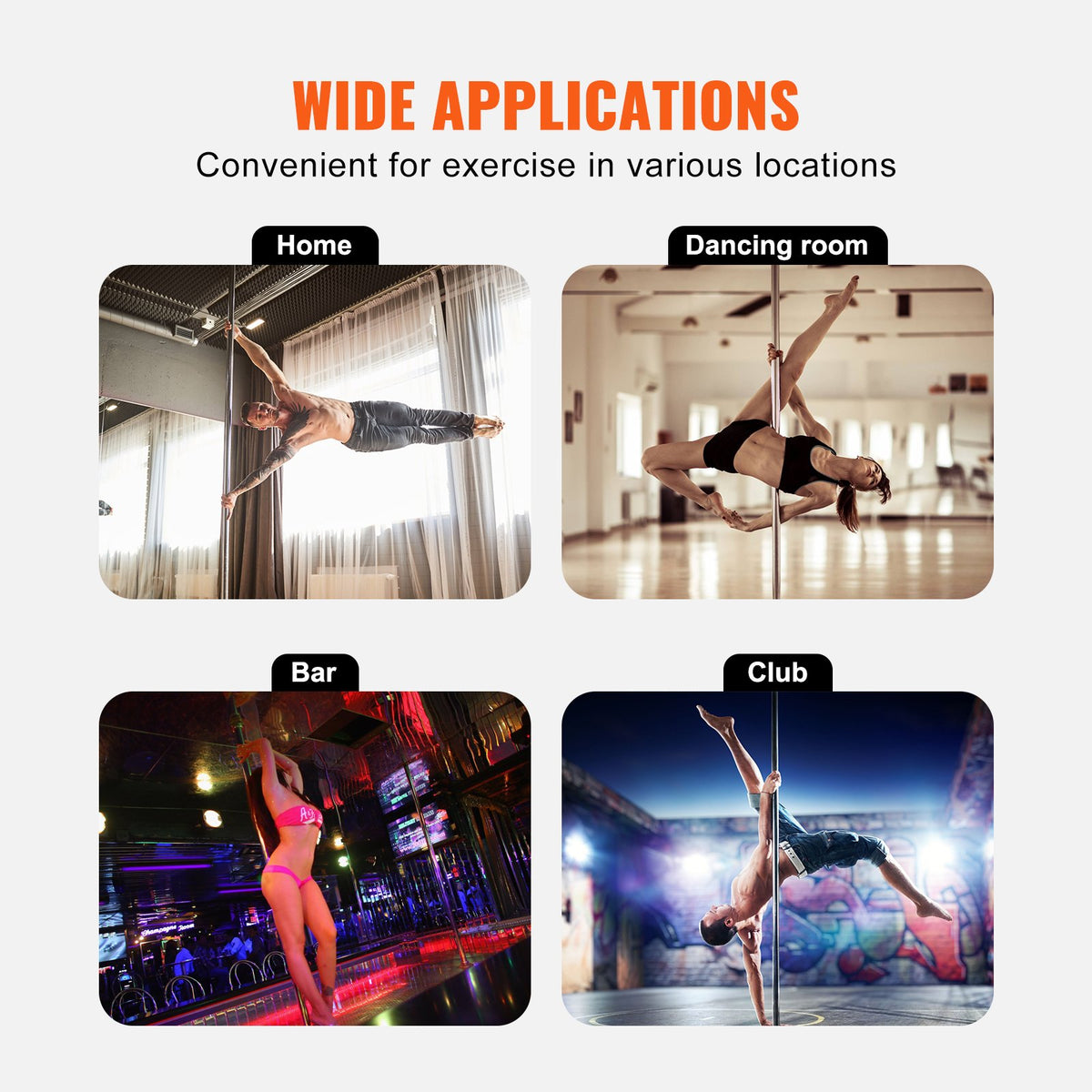 VEVOR Professional Dancing Pole, Spinning Static Dancing Pole Kit, Portable Removable Pole, 45mm Heavy-Duty Stainless Steel Pole, Height Adjustable Fitness Pole, for Exercise Home Club Gym, Silver - DBDJZXYS8810VZHHKV0 - view 7
