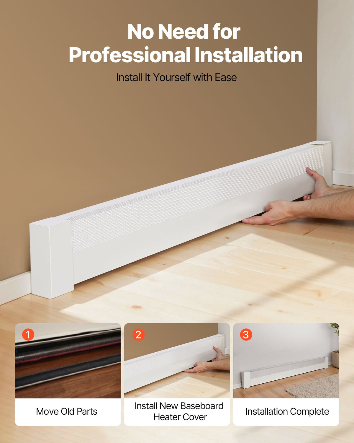 VEVOR Baseboard Heater Covers, Basic Series 5 ft Standard Electric Heating Unit Front Cover for Home Improvement, Heavy-duty Steel, Easy Installation for Bedroom Replacing Old Cover, White - DBJRQGTHJBAS5QVLW001V0 - view 6