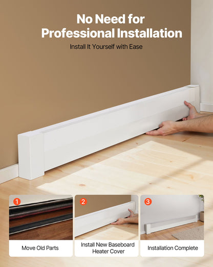 VEVOR Baseboard Heater Covers, Basic Series 5 ft Standard Electric Heating Unit Front Cover for Home Improvement, Heavy-duty Steel, Easy Installation for Bedroom Replacing Old Cover, White - DBJRQGTHJBAS5QVLW001V0 - view 6
