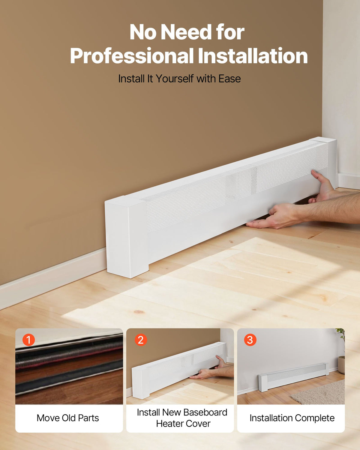 VEVOR Baseboard Heater Covers, Basic Series 4 ft Standard Electric Heating Unit Front Cover for Home Improvement, Heavy-duty Steel, Easy Installation for Bedroom Replacing Old Cover, White - DBJRQGTHJBAS9ZWO4001V0 - view 6