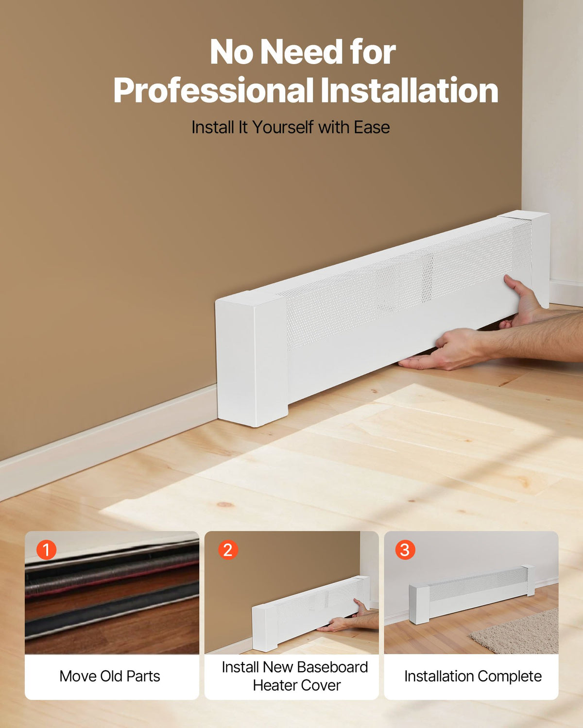 VEVOR Baseboard Heater Covers, Basic Series 3 ft Standard Electric Heating Unit Front Cover for Home Improvement, Heavy-duty Steel, Easy Installation for Bedroom Replacing Old Cover, White - DBJRQGTHJBASCF4NR001V0 - view 6