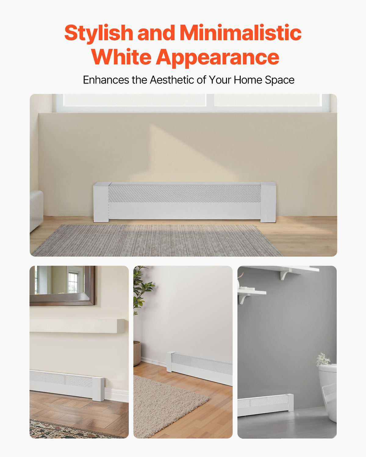 VEVOR Baseboard Heater Covers, Basic Series 3 ft Standard Electric Heating Unit Front Cover for Home Improvement, Heavy-duty Steel, Easy Installation for Bedroom Replacing Old Cover, White - DBJRQGTHJBASCF4NR001V0 - view 7