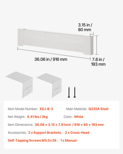 VEVOR Baseboard Heater Covers, Basic Series 3 ft Standard Electric Heating Unit Front Cover for Home Improvement, Heavy-duty Steel, Easy Installation for Bedroom Replacing Old Cover, White - DBJRQGTHJBASCF4NR001V0 - view 8