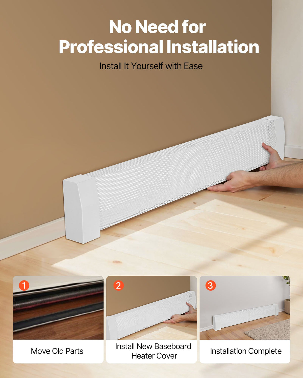 VEVOR Baseboard Heater Covers, Premium Series 4 ft Standard Electric Heating Unit Front Cover for Home Improvement, Heavy-duty Steel, Easy Installation for Bedroom Replacing Old Cover, White - DBJRQGTHJPRE86YO0001V0 - view 6