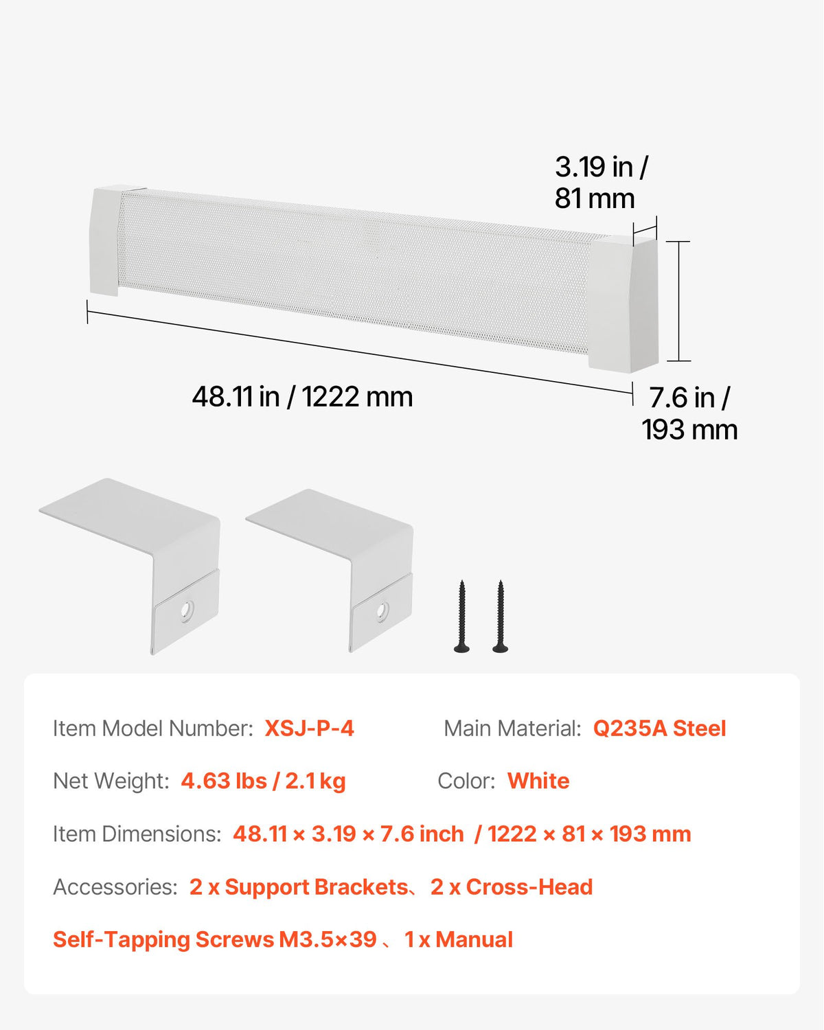 VEVOR Baseboard Heater Covers, Premium Series 4 ft Standard Electric Heating Unit Front Cover for Home Improvement, Heavy-duty Steel, Easy Installation for Bedroom Replacing Old Cover, White - DBJRQGTHJPRE86YO0001V0 - view 8