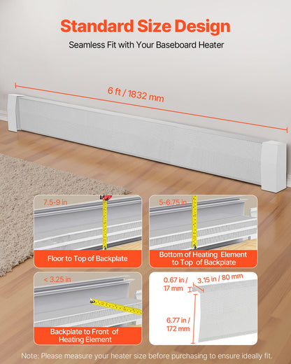 VEVOR Baseboard Heater Covers, Premium Series 6 ft Standard Electric Heating Unit Front Cover for Home Improvement, Heavy-duty Steel, Easy Installation for Bedroom Replacing Old Cover, White - DBJRQGTHJPREWY9CQ001V0 - view 3