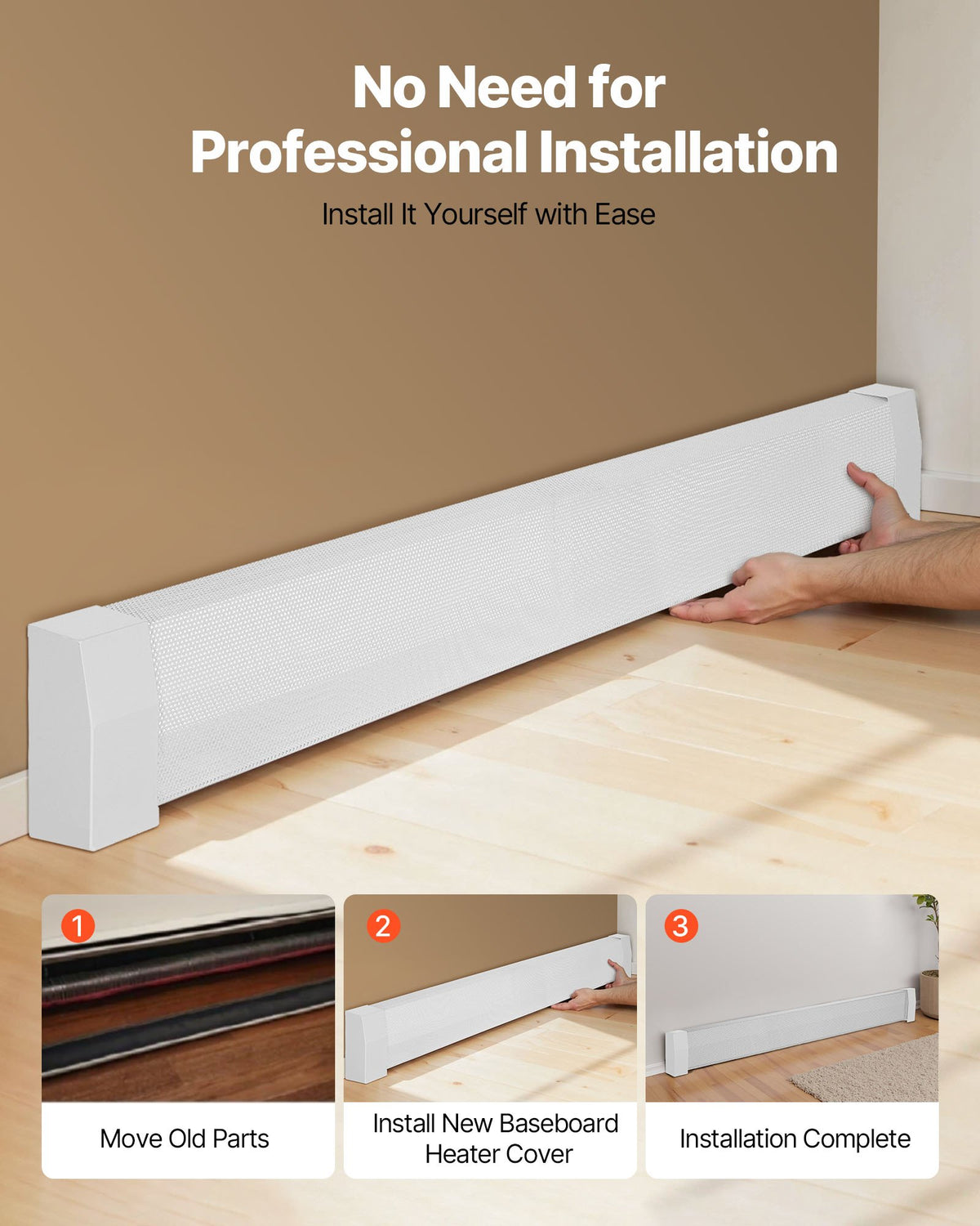 VEVOR Baseboard Heater Covers, Premium Series 6 ft Standard Electric Heating Unit Front Cover for Home Improvement, Heavy-duty Steel, Easy Installation for Bedroom Replacing Old Cover, White - DBJRQGTHJPREWY9CQ001V0 - view 6