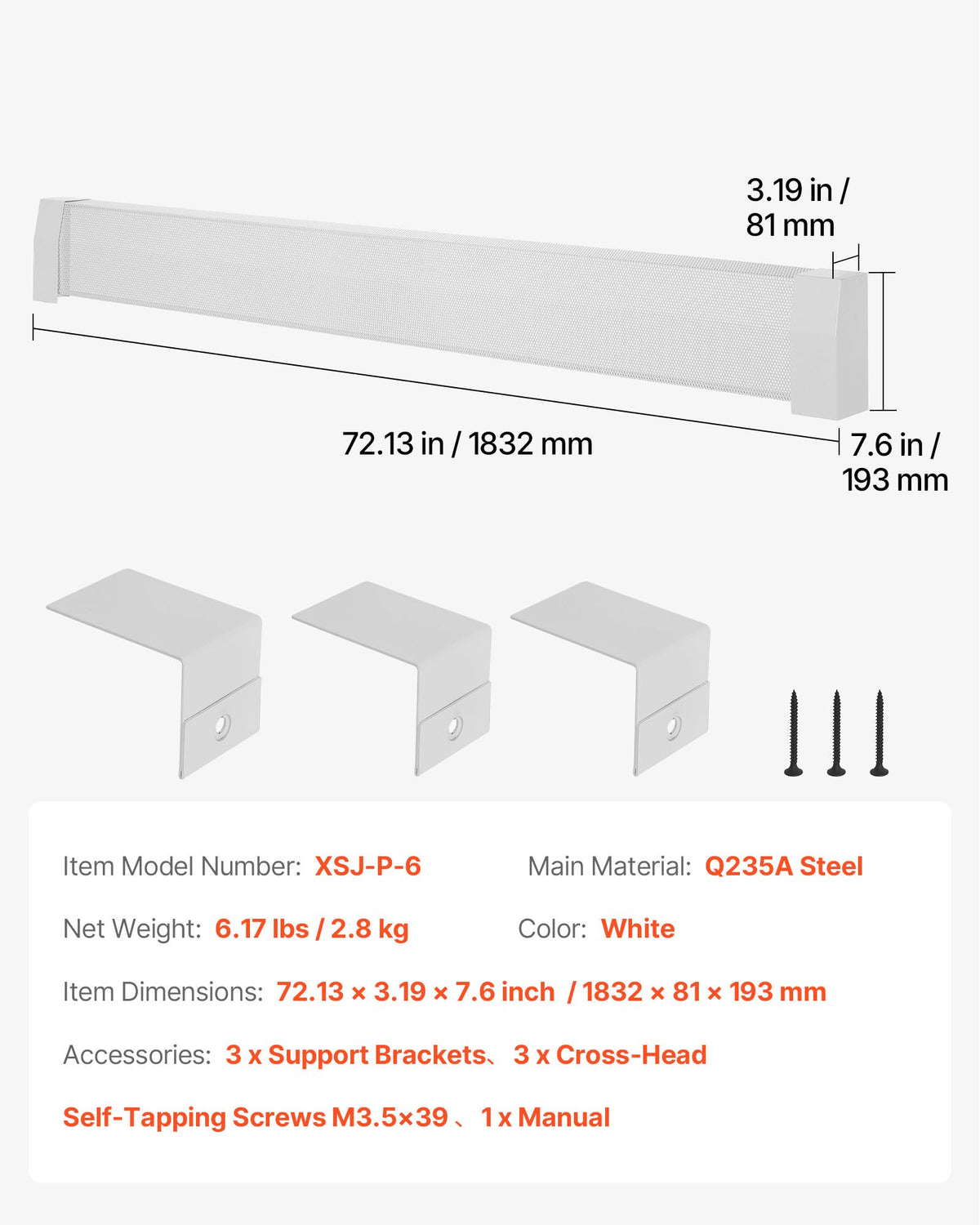 VEVOR Baseboard Heater Covers, Premium Series 6 ft Standard Electric Heating Unit Front Cover for Home Improvement, Heavy-duty Steel, Easy Installation for Bedroom Replacing Old Cover, White - DBJRQGTHJPREWY9CQ001V0 - view 8
