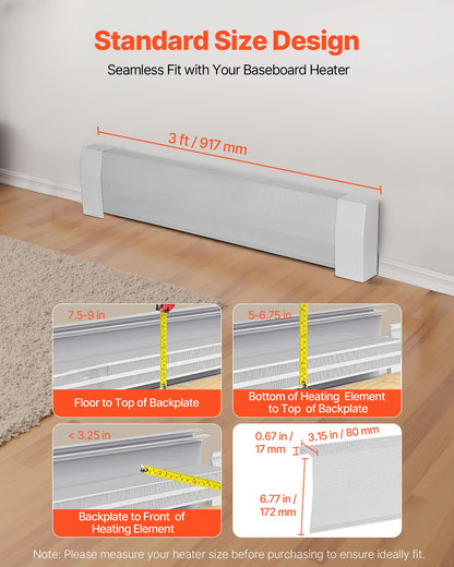 VEVOR Baseboard Heater Covers, Premium Series 3 ft Standard Electric Heating Unit Front Cover for Home Improvement, Heavy-duty Steel, Easy Installation for Bedroom Replacing Old Cover, White - DBJRQGTHJPREZ3PSI001V0 - view 3